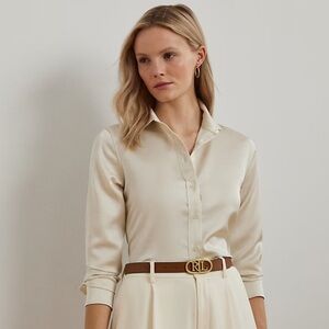 NWT Lauren Ralph Lauren Classic Fit Satin Charmeuse Shirt